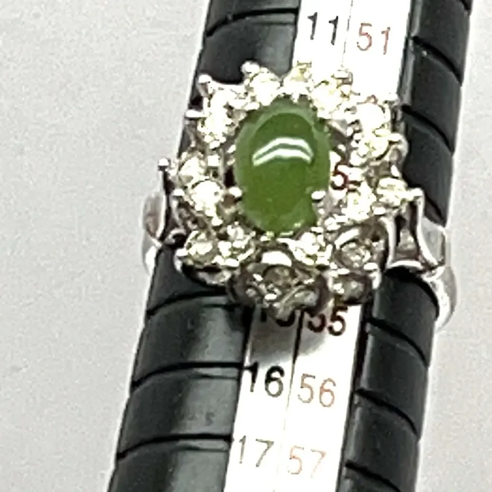 Vintage Silver Tone Jade Rhinestone Ring Size 6.25 Uncas